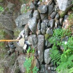 Survey marker on old house foundations, Oak Island